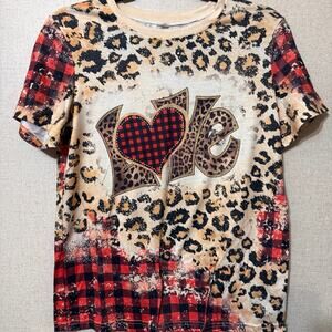 leopard print and checkered love tshirt